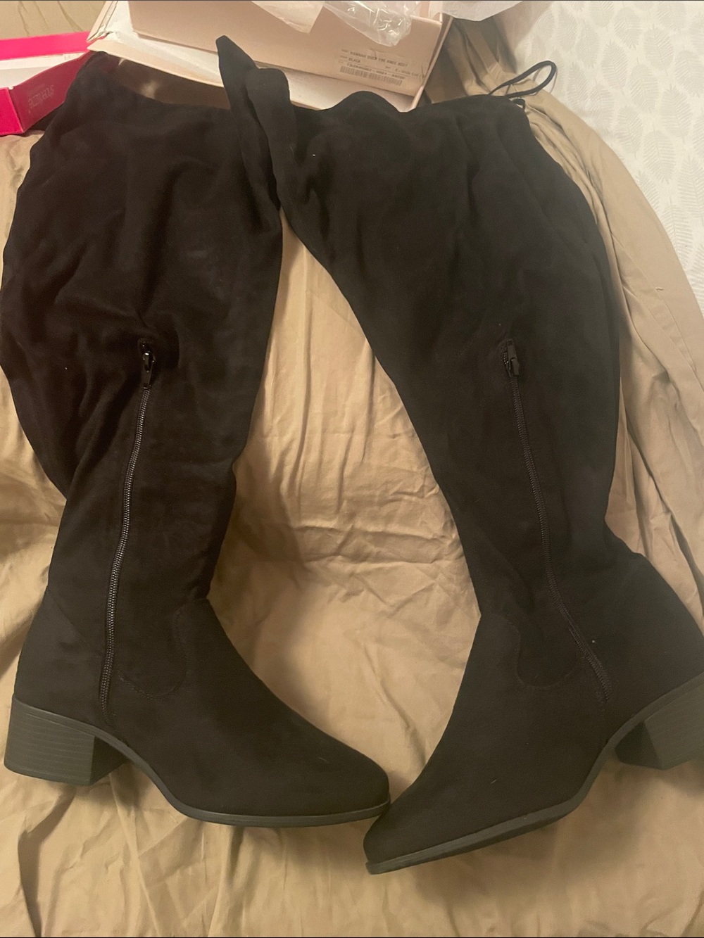 Hannah Black Over-the-Knee Suede-Look Zip Boots